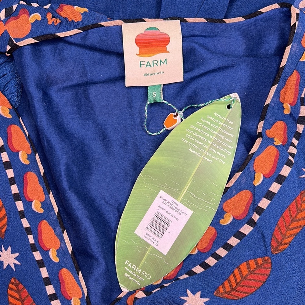 Farm Rio Nature Beauty Blue Short Sleeve Maxi Dress NWT Size Small - Picture 10 of 11